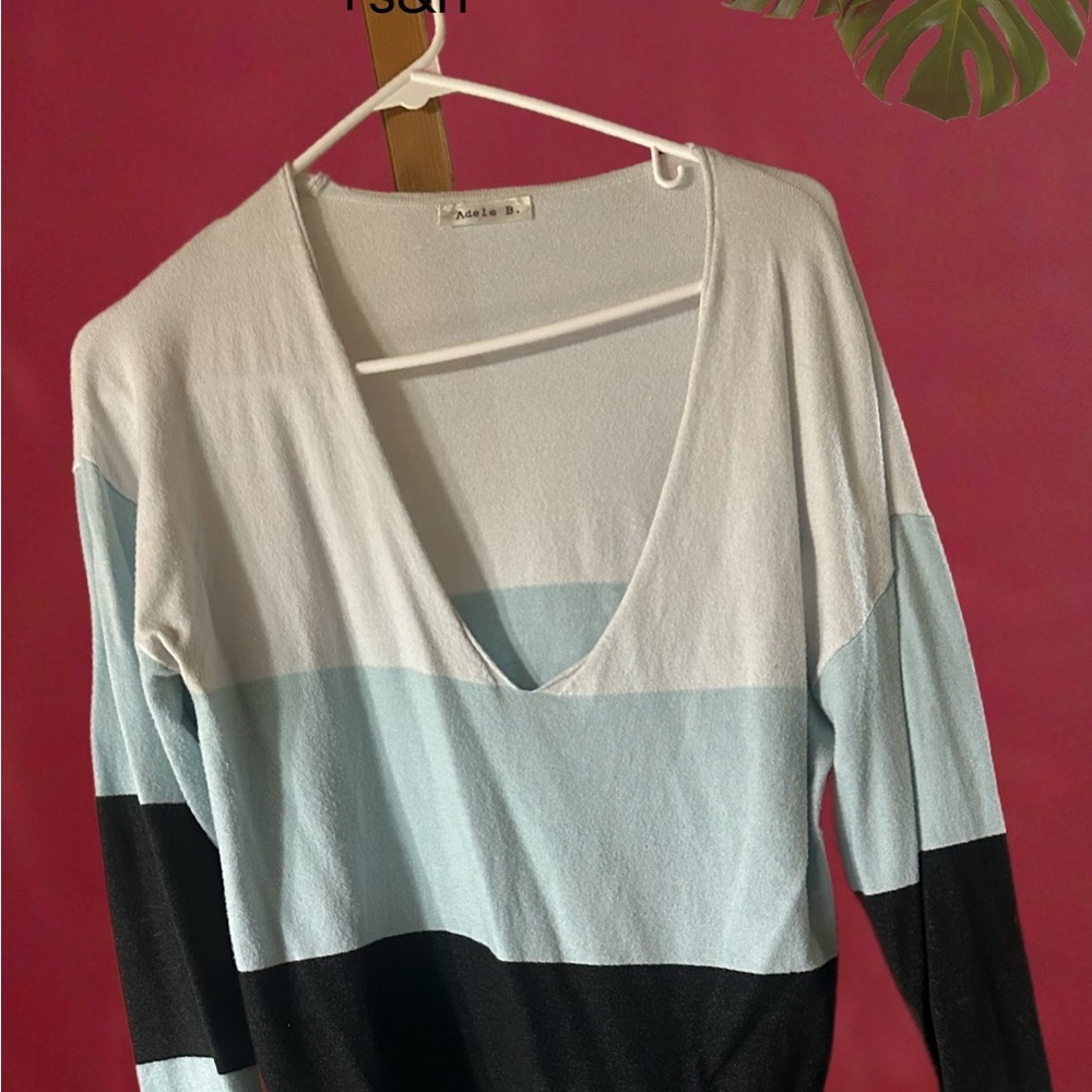 Women's V-Neck Sweater - Black, Blue, and White